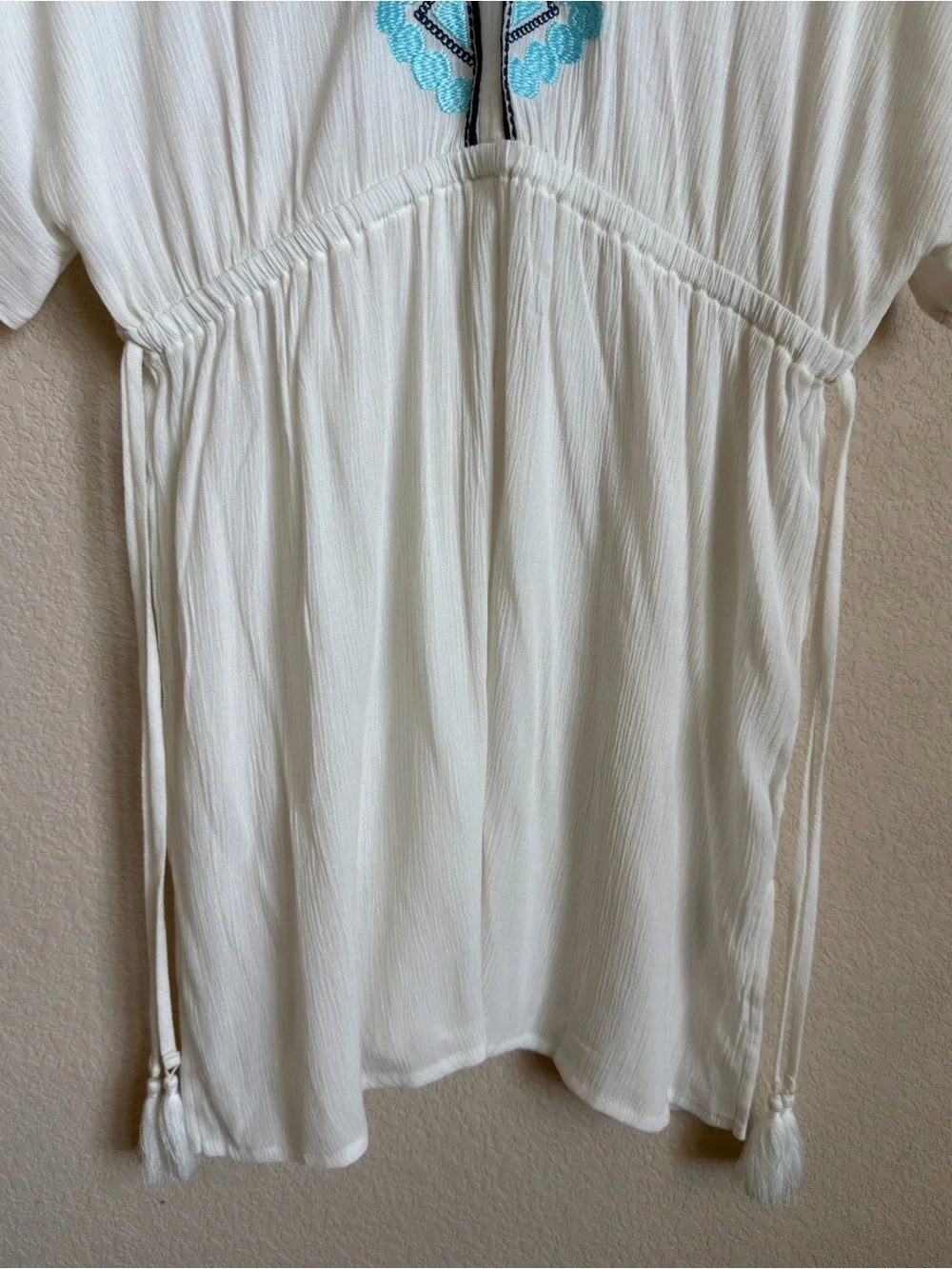 Kona Sol White Embroidered Tassel Swim Cover Up Dress Size M Boho Resort Wear - Picture 7 of 15